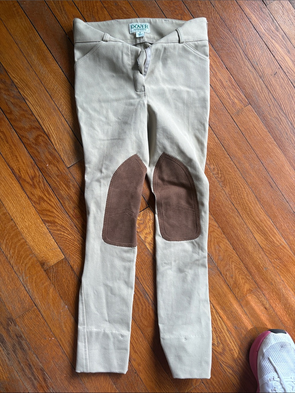 Dover Saddlery Kids Beige Riding Breeches with Brown Knee Patches